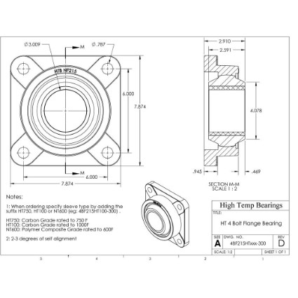 Picture of 3" 1000 °F Carbon 4 Bolt Flange Bearing