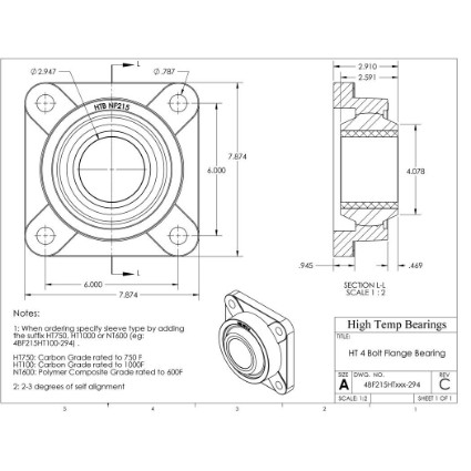 Picture of 2-15/16" 750 °F Carbon 4 Bolt Flange Bearing