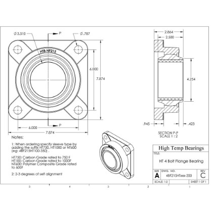 Picture of 3-1/2" 750 °F Carbon 4 Bolt Flange Bearing