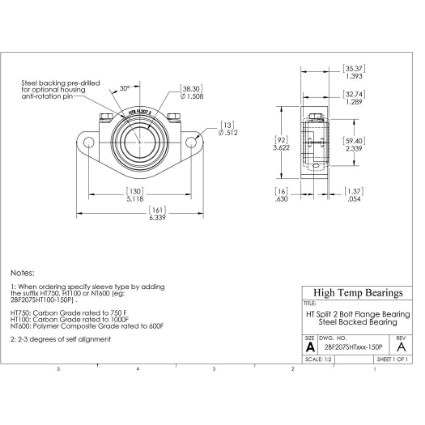 Picture of 1-1/2" Split 2 Bolt Flange Mounted 1000 °F Carbon Bearing