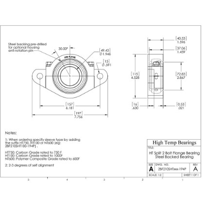 Picture of 1-15/16" Split 2 Bolt Flange Mounted 1000 °F Carbon Bearing