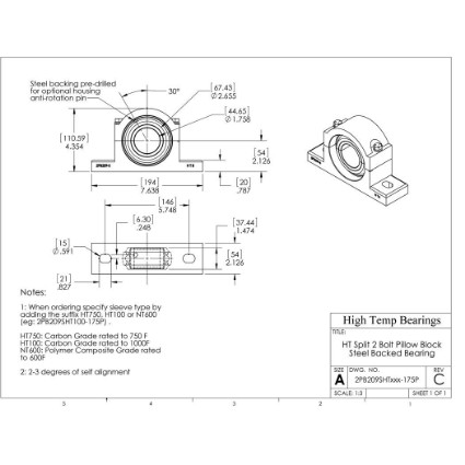 Picture of 1-3/4" Split Pillow Block Mounted 1000 °F Carbon Bearing
