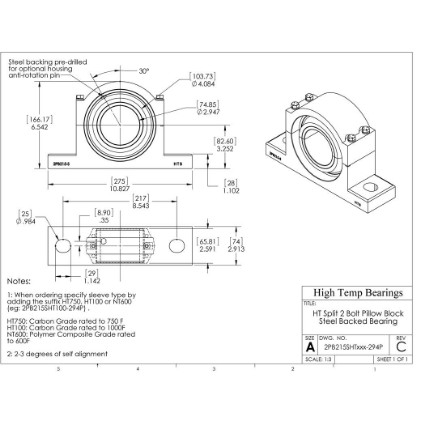 Picture of 2-15/16" Split Pillow Block Mounted 1000 °F Carbon Bearing