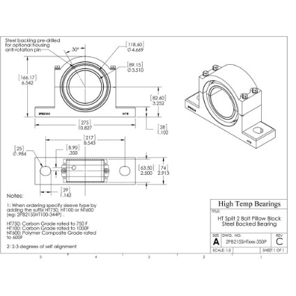 Picture of 3-1/2" Split Pillow Block Mounted 750 °F Carbon Bearing