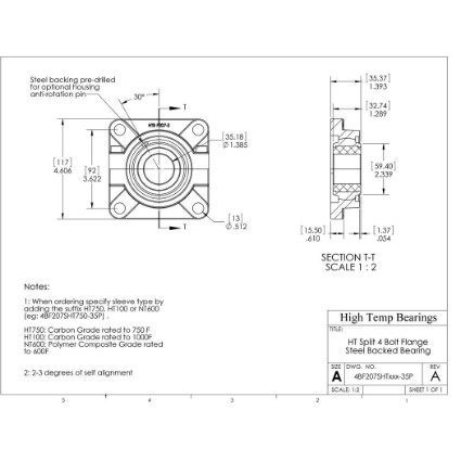 Picture of 35mm Split 4 Bolt Flange Mounted 1000 °F Carbon Bearing