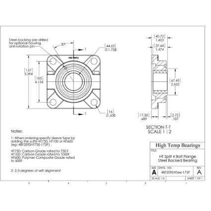 Picture of 1-3/4" Split 4 Bolt Flange Mounted 1000 °F Carbon Bearing