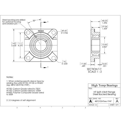 Picture of 1-15/16" Split 4 Bolt Flange Mounted 1000 °F Carbon Bearing