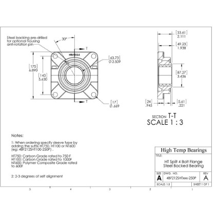 Picture of 2-1/2" Split 4 Bolt Flange Mounted 750 °F Carbon Bearing