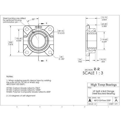 Picture of 3-1/2" Split 4 Bolt Flange Mounted 750 °F Carbon Bearing