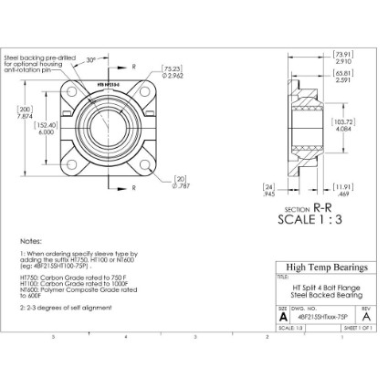 Picture of 75mm Split 4 Bolt Flange Mounted 750 °F Carbon Bearing