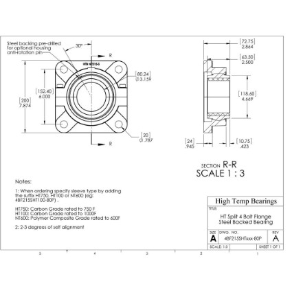 Picture of 80mm Split 4 Bolt Flange Mounted 750 °F Carbon Bearing