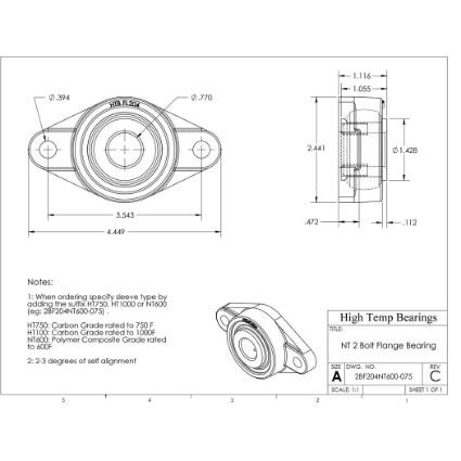 Picture of 3/4" 500 °F PTFE 2 Bolt Flange Bearing