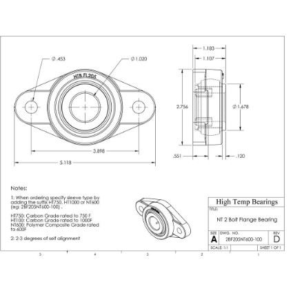 Picture of 1" 500 °F PTFE 2 Bolt Flange Bearing