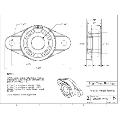 Picture of 1-1/8" 500 °F PTFE 2 Bolt Flange Bearing