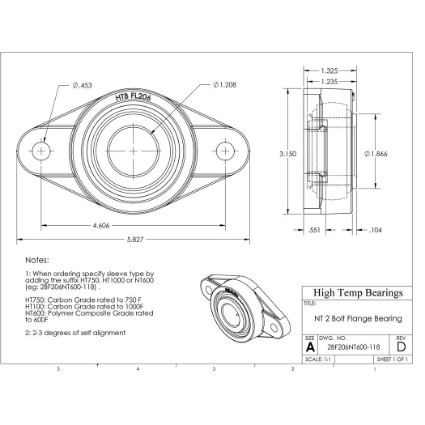 Picture of 1-3/16" 500 °F PTFE 2 Bolt Flange Bearing