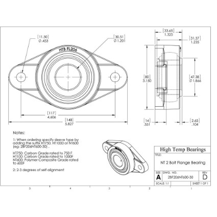 Picture of 30mm 500 °F PTFE 2 Bolt Flange Bearing