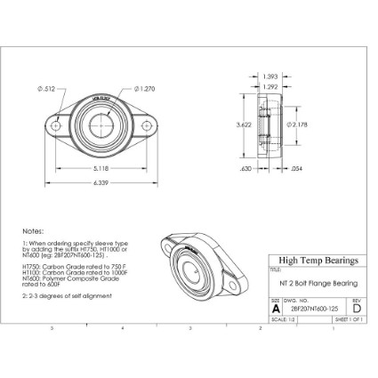 Picture of 1-1/4" 500 °F PTFE 2 Bolt Flange Bearing
