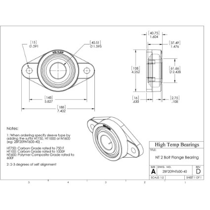 Picture of 40mm 500 °F PTFE 2 Bolt Flange Bearing