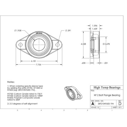 Picture of 1-15/16" 500 °F PTFE 2 Bolt Flange Bearing