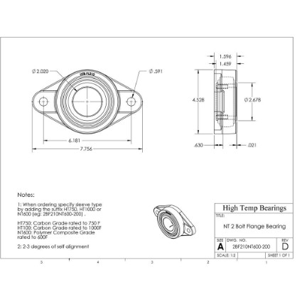 Picture of 2" 500 °F PTFE 2 Bolt Flange Bearing