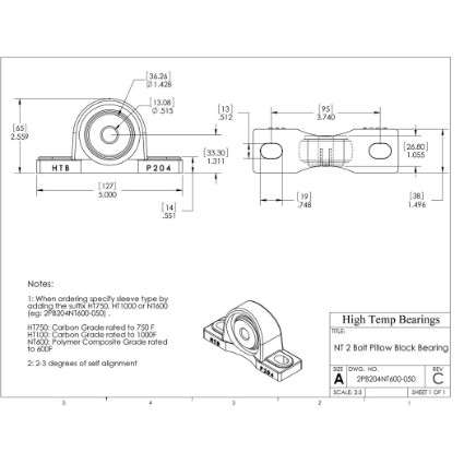 Picture of 1/2" 500 °F PTFE Pillow Block Bearing