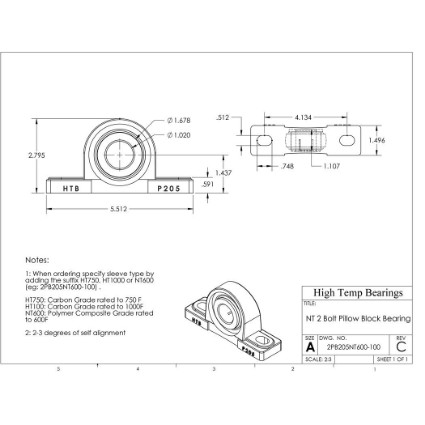 Picture of 1" 500 °F PTFE Pillow Block Bearing