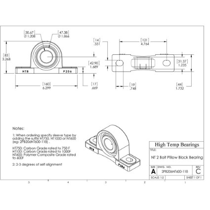 Picture of 1-3/16" 500 °F PTFE Pillow Block Bearing