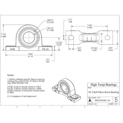 Picture of 1-15/16" 500 °F PTFE Pillow Block Bearing