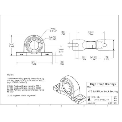 Picture of 60mm 500 °F PTFE Pillow Block Bearing