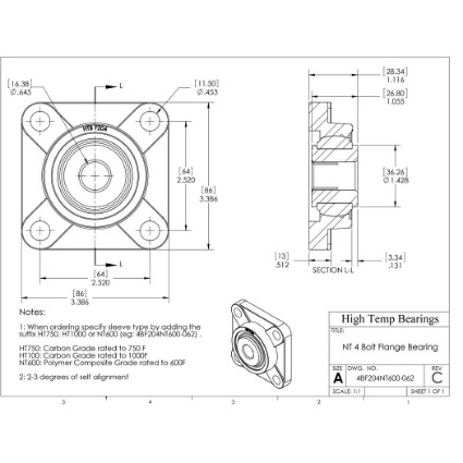 Picture of 5/8" 500 °F PTFE 4 Bolt Flange Bearing