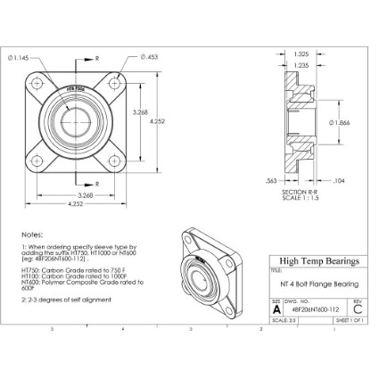 Picture of 1-1/8" 500 °F PTFE 4 Bolt Flange Bearing
