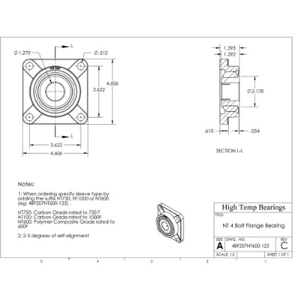 Picture of 1-1/4" 500 °F PTFE 4 Bolt Flange Bearing