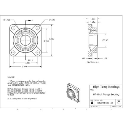 Picture of 1-11/16" 500 °F PTFE 4 Bolt Flange Bearing