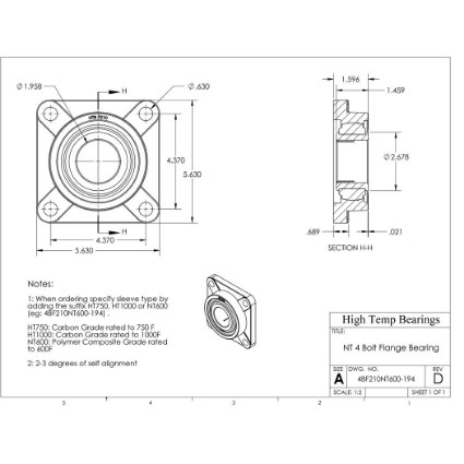 Picture of 1-15/16" 500 °F PTFE 4 Bolt Flange Bearing