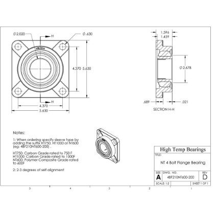 Picture of 2" 500 °F PTFE 4 Bolt Flange Bearing
