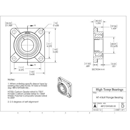 Picture of 50mm 500 °F PTFE 4 Bolt Flange Bearing