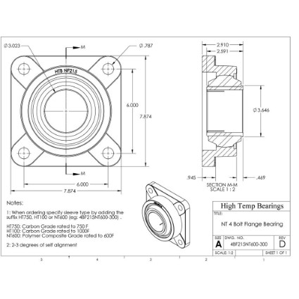 Picture of 3" 500 °F PTFE 4 Bolt Flange Bearing