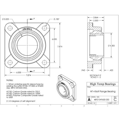 Picture of 3-1/2" 500 °F PTFE 4 Bolt Flange Bearing
