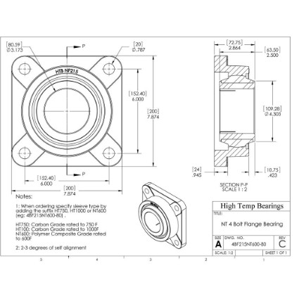 Picture of 80mm 500 °F PTFE 4 Bolt Flange Bearing