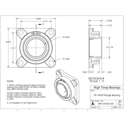 Picture of 4-1/2" 500 °F PTFE 4 Bolt Flange Bearing