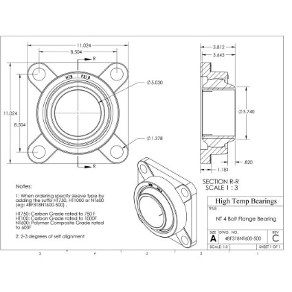 Picture of 5" 500 °F PTFE 4 Bolt Flange Bearing