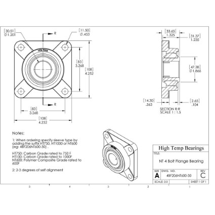 Picture of 30mm 500 °F PTFE 4 Bolt Flange Bearing
