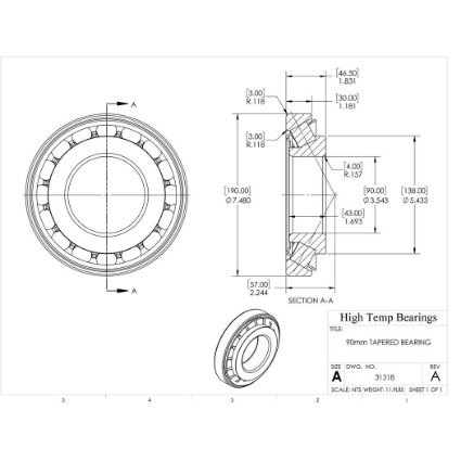 Picture of 90mm Tapered Bearing 31318