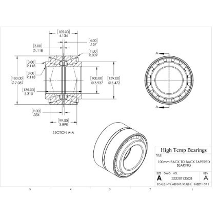 Picture of 100mm Back to Back Tapered Bearing 33220T135DB