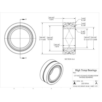 Picture of 12" Face to Face Double Row Tapered Bearing 332169AA