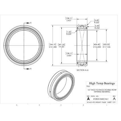 Picture of 16" Face to Face Double Row Tapered Bearing