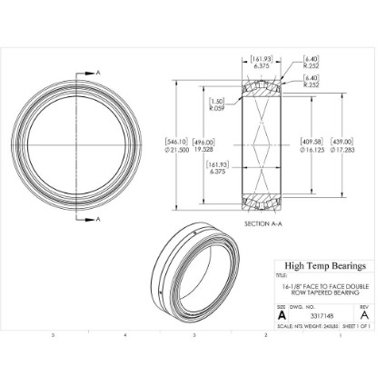 Picture of 16-1/8" Face to Face Double Row Tapered Bearing