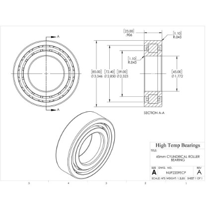 Picture of 45mm Cylindrical Roller Bearing NUP2209ECP