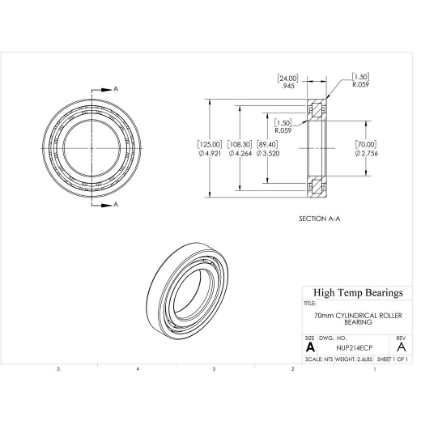 Picture of 70mm Cylindrical Roller Bearing NUP214ECP