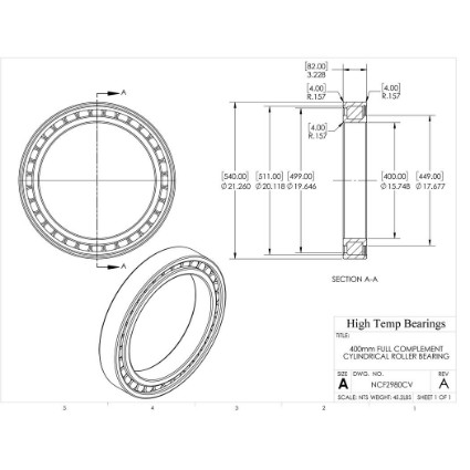 Picture of 400mm Full Complement Cylindrical Roller Bearing NCF2980CV